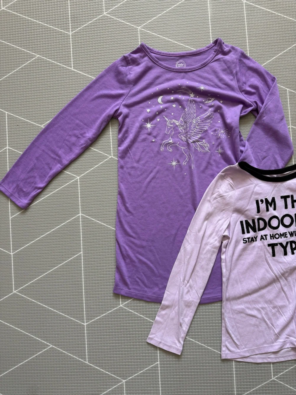 Justice|Big girl two tops-Purple Unicorn Graphic Long Sleeve & glitter tee•••
